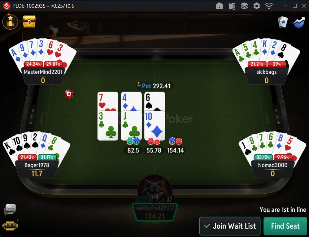 CoinPoker PLO6 Double Board Bomb Pot game