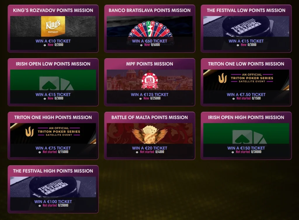 ChampionPoker live event missions for Triton ONE, Irish Open and other poker festivals